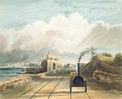 Dublin and Kingstown Railway: From the Footbridge at Sea Point Hotel, Looking Towards Salt Hill, Kingstown Harbour in the Distance, Engraved by J. Harris, 1834 by Andrew Nicholl